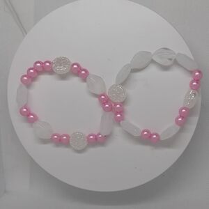 Pink and White Beaded Bracelets